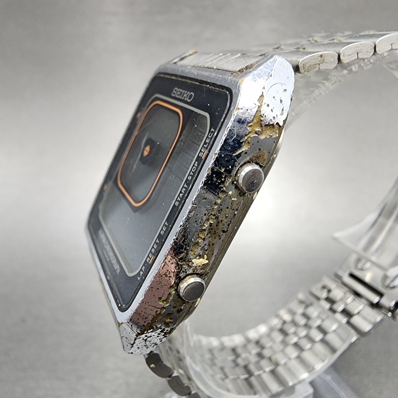 Seiko Digital Watch Men 33mm Alarm Chrono Steel Rectangle G7574050 PARTS3