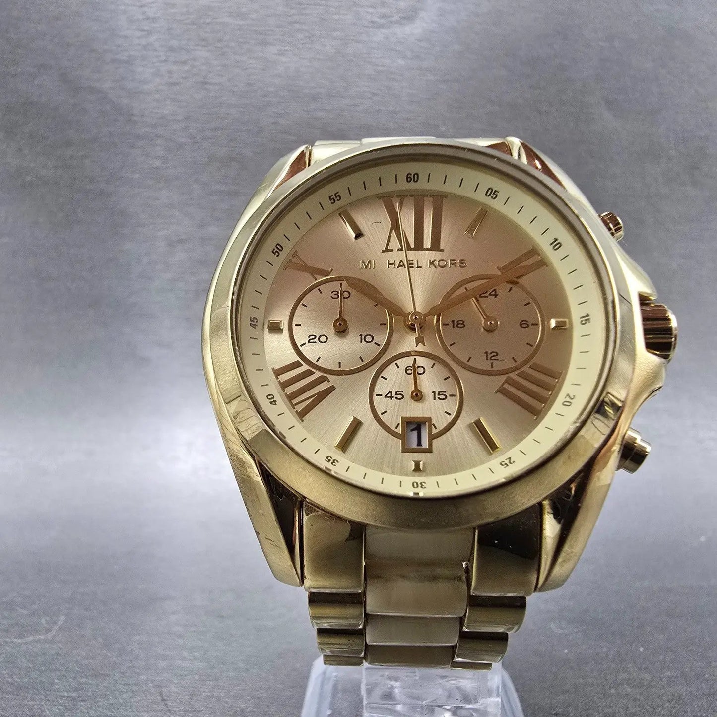 Michael kors Bradshaw Watch Women 43mm Champagne Dial Gold Tone Date New Battery5