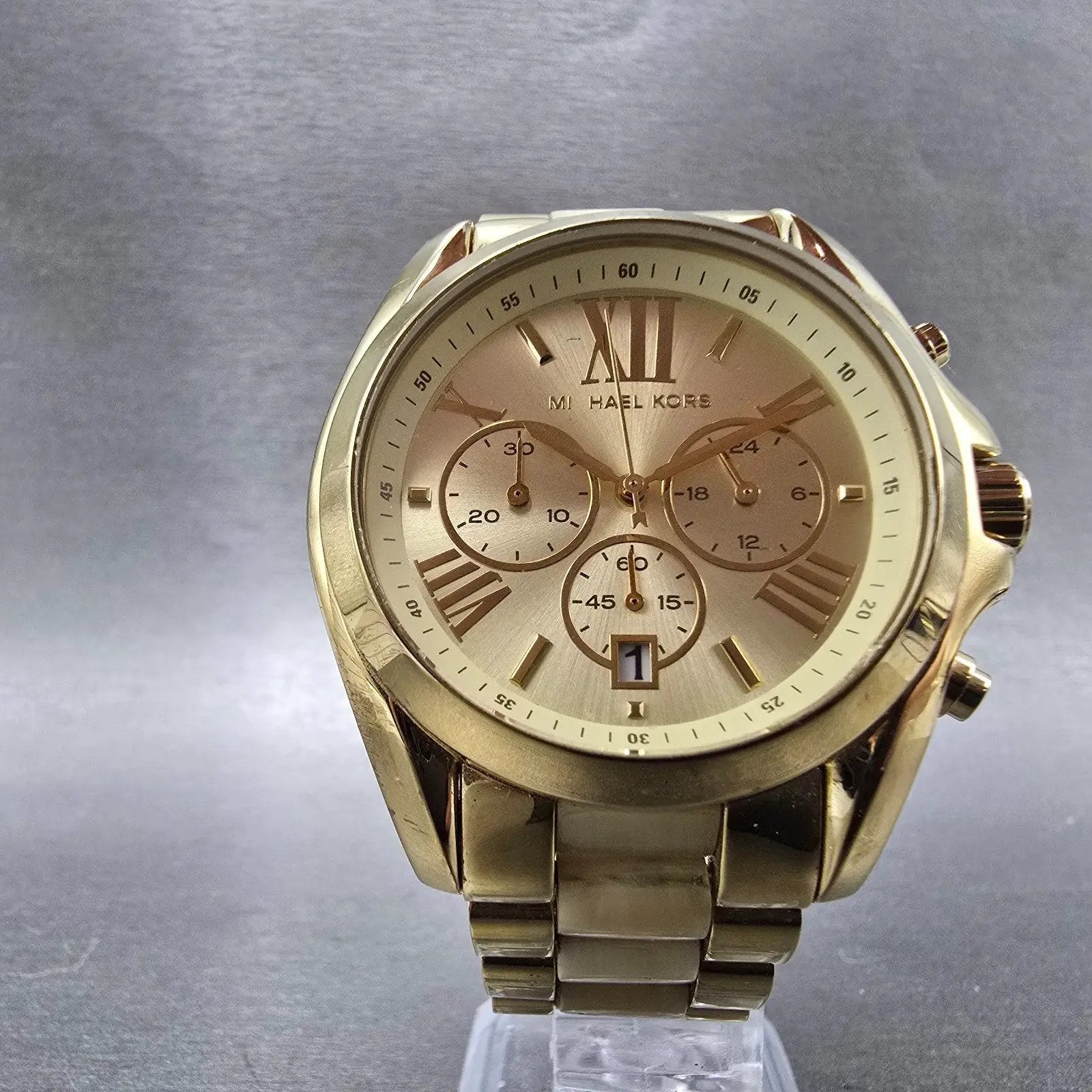 Michael kors Bradshaw Watch Women 43mm Champagne Dial Gold Tone Date New Battery5