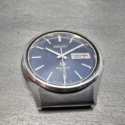 Seiko SQ 4004 Watch Men 36mm Blue Dial Steel Daydate Round 0903-7019 PARTS7