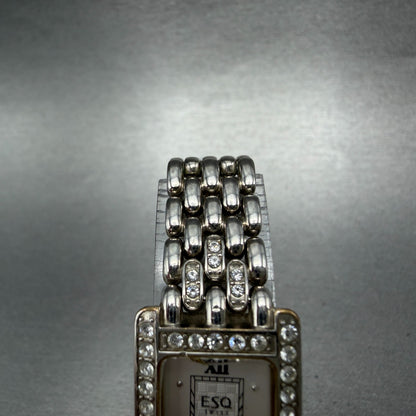ESQ Tank Watch Women 18mm White Dial Silver Tone Rectangle 100654 New battery4