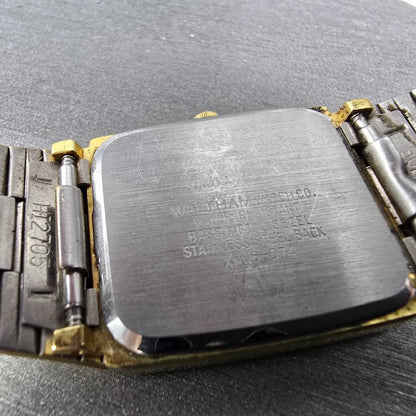 Waltham Tank Watch Men 27mm Gold Dial Gold Tone Rectangle New Battery VVTG9