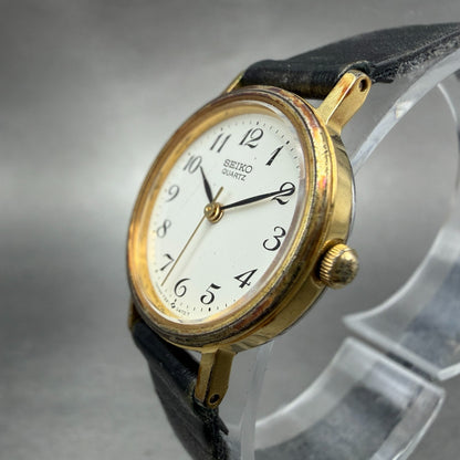 Seiko Watch Women 23mm White Dial Gold Tone Round 7321-0100 New Battery Vintage2