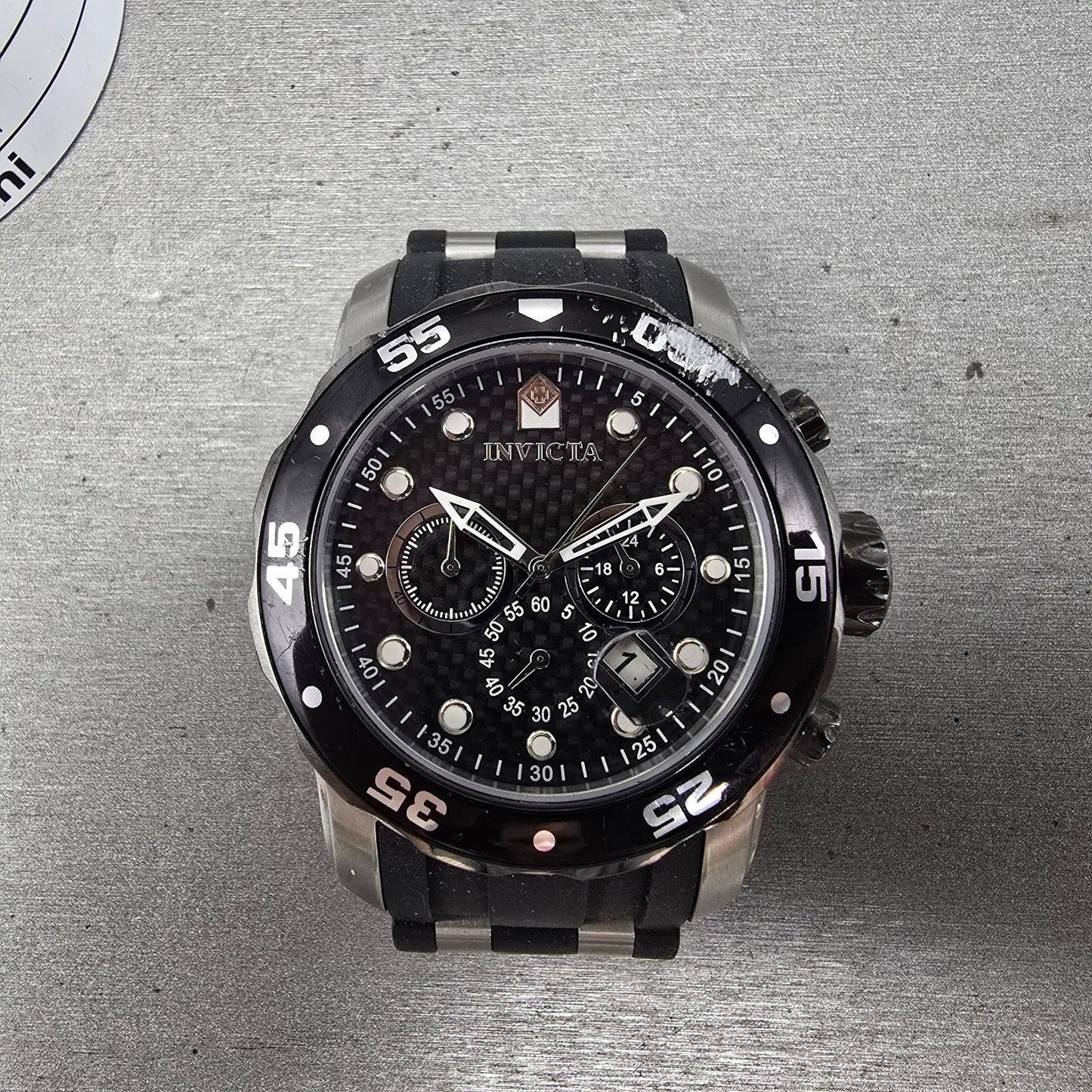 Invicta Pro Diver Chronograph Watch Men 48mm Black Dial Silver Tone Date New Bat0