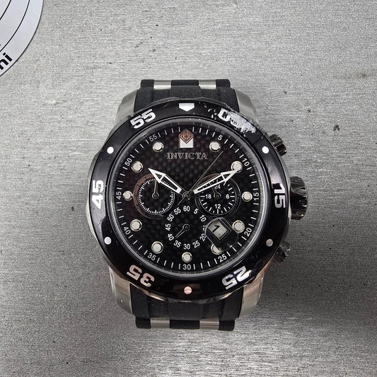 Invicta Pro Diver Chronograph Watch Men 48mm Black Dial Silver Tone Date New Bat0
