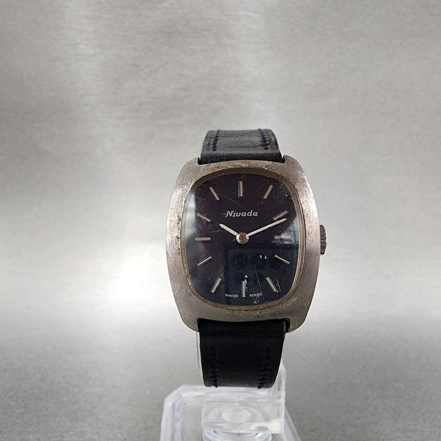 Nivada Watch Women 24mm Blue Dial Silver Tone Manual Wind PARTS Vintage6