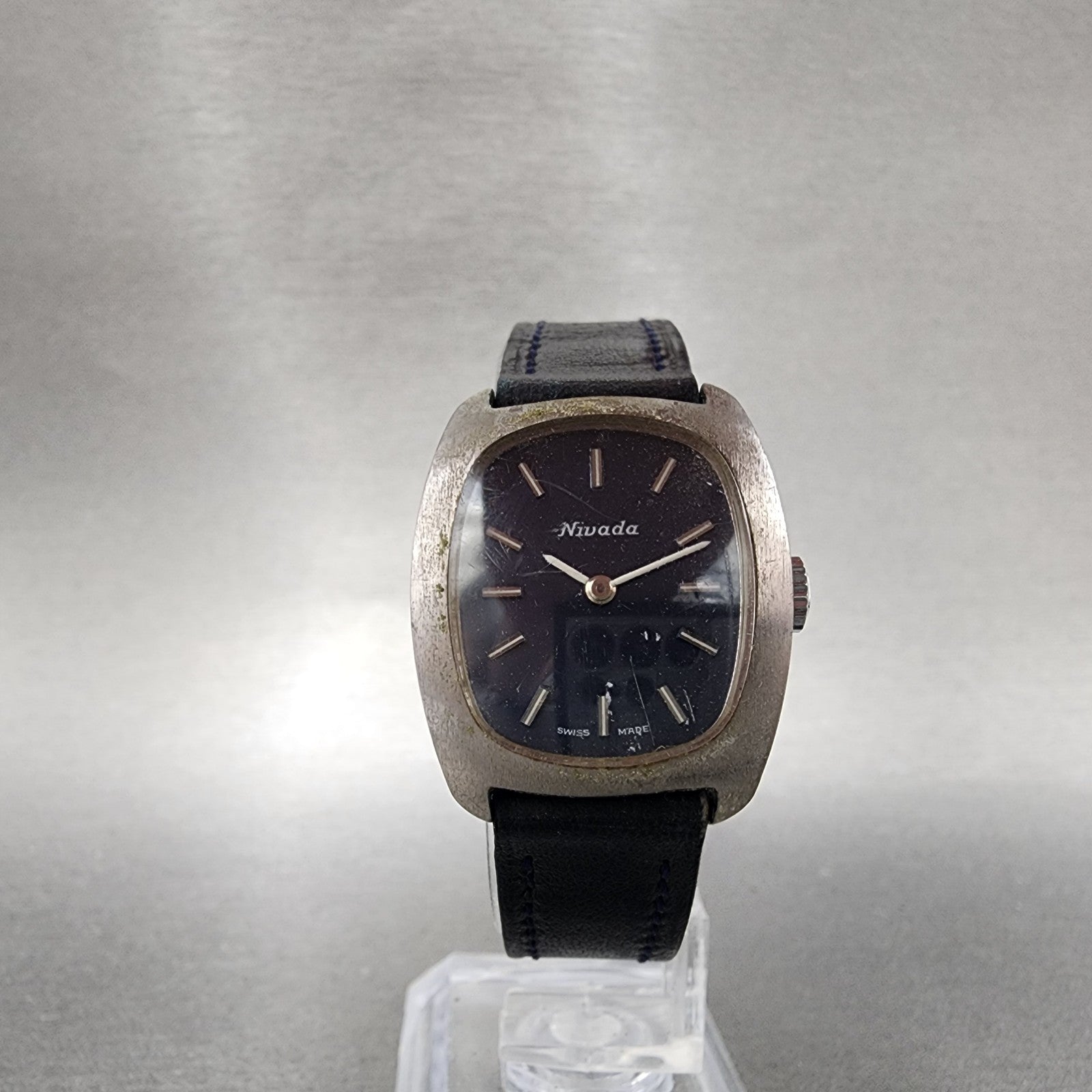 Nivada Watch Women 24mm Blue Dial Silver Tone Manual Wind PARTS Vintage6