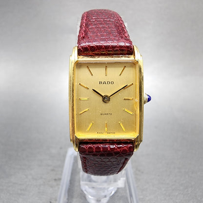 Rado Tank Watch Women 18mm Gold Dial Gold Tone Rectangle 133.9555.2 New BatteryA0