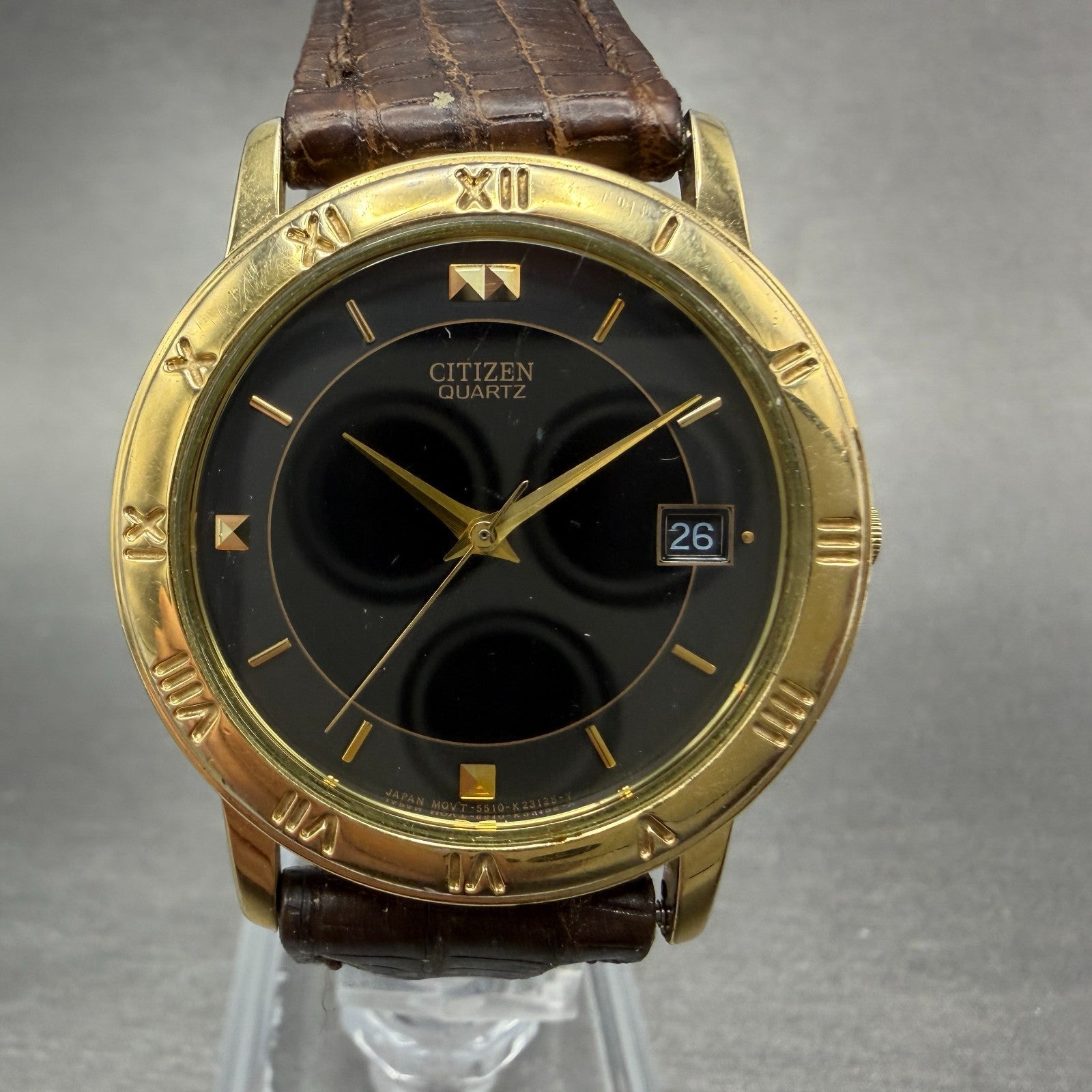Citizen Watch Men 33mm Black Dial Gold Tone Date Round 5510-K06860 New Batt0