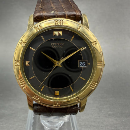 Citizen Watch Men 33mm Black Dial Gold Tone Date Round 5510-K06860 New Batt0