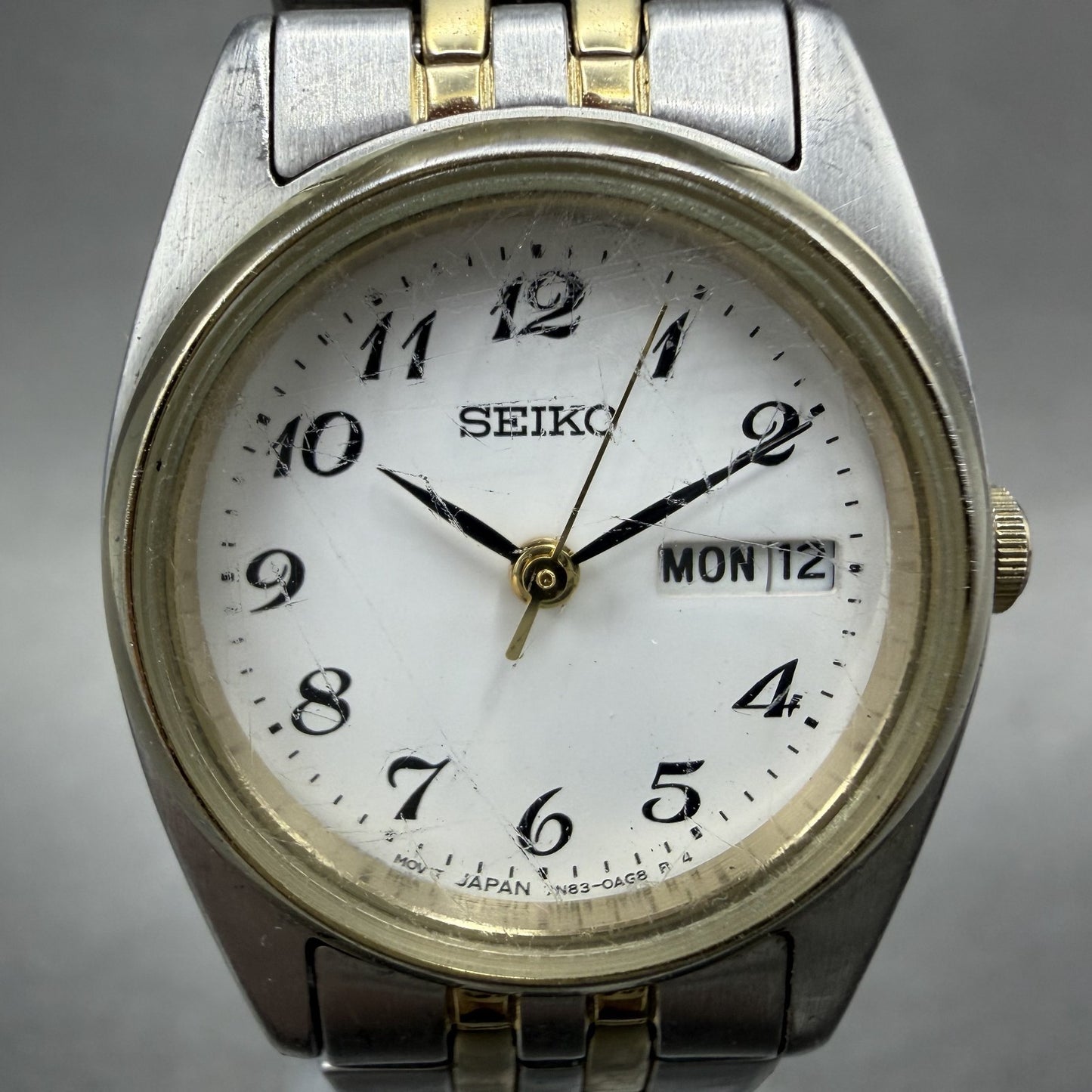 Seiko Watch Women 25mm White Dial Two Tone Daydate 7n430011 New Battery ABD1