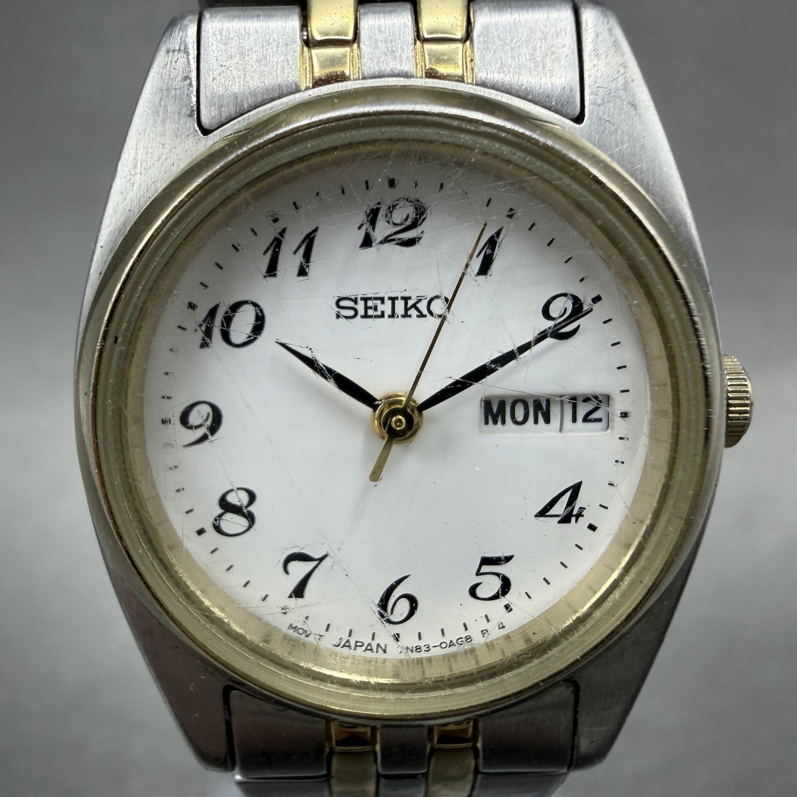Seiko Watch Women 25mm White Dial Two Tone Daydate 7n430011 New Battery ABD1