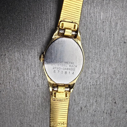 Seiko Watch Women 17mm Gold Dial Gold Tone Round 2P20-0A89 New Battery Vintage10