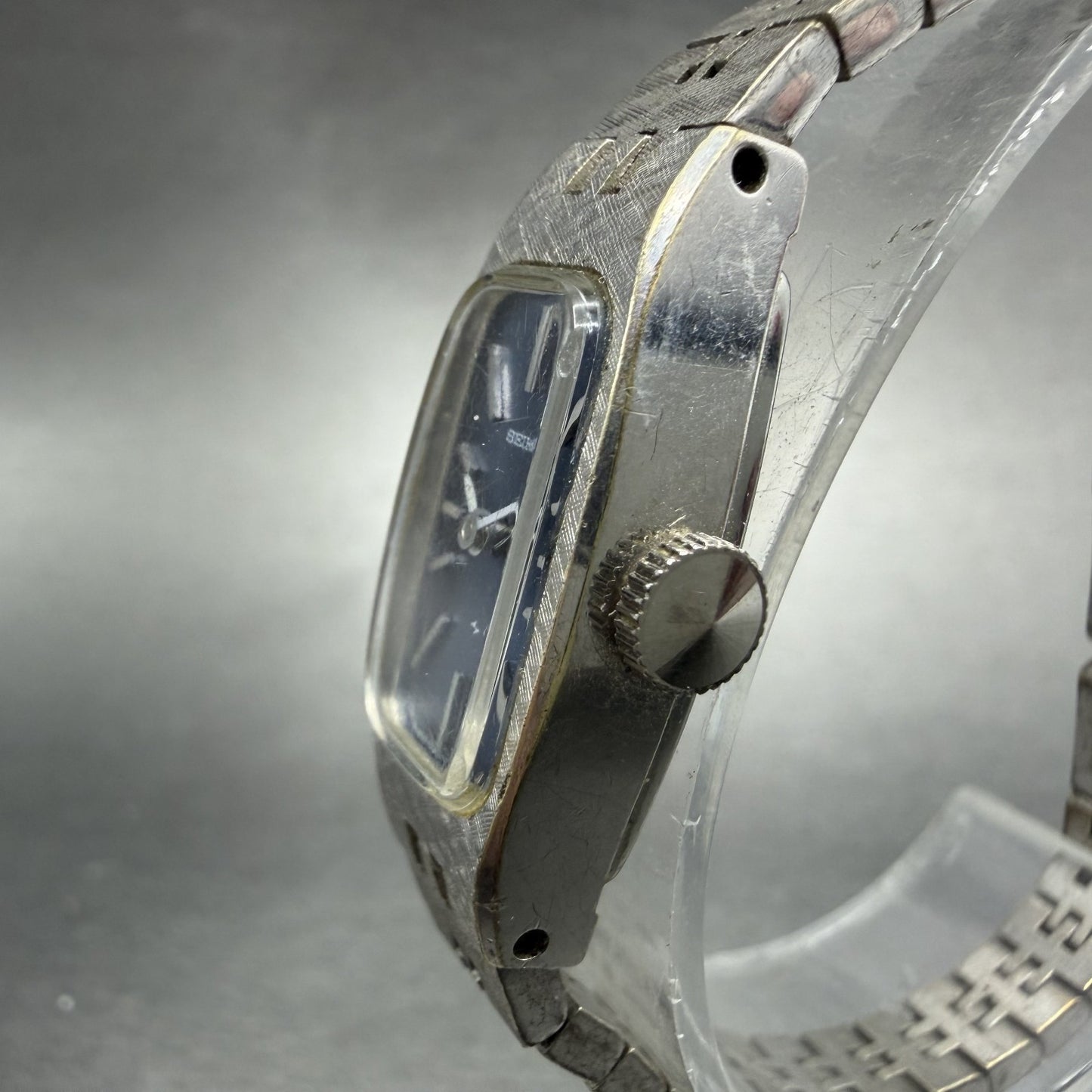 Seiko Watch Women 14mm Blue Dial Silver Tone Rectangle 1520-3629 Manual Runs2