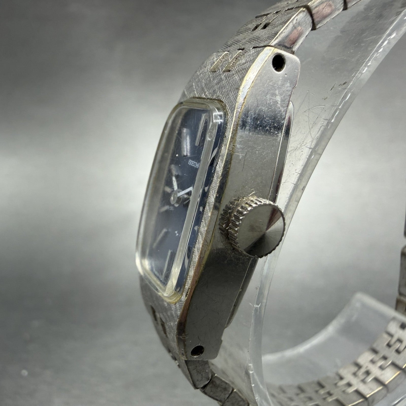 Seiko Watch Women 14mm Blue Dial Silver Tone Rectangle 1520-3629 Manual Runs2