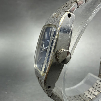 Seiko Watch Women 14mm Blue Dial Silver Tone Rectangle 1520-3629 Manual Runs2