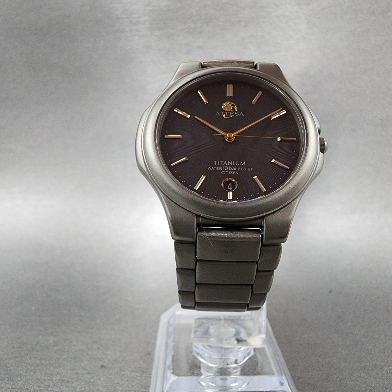 Citizen Attesa Watch Men 33mm Black Dial Titanium Tone Date 5510F51308 New Batt5