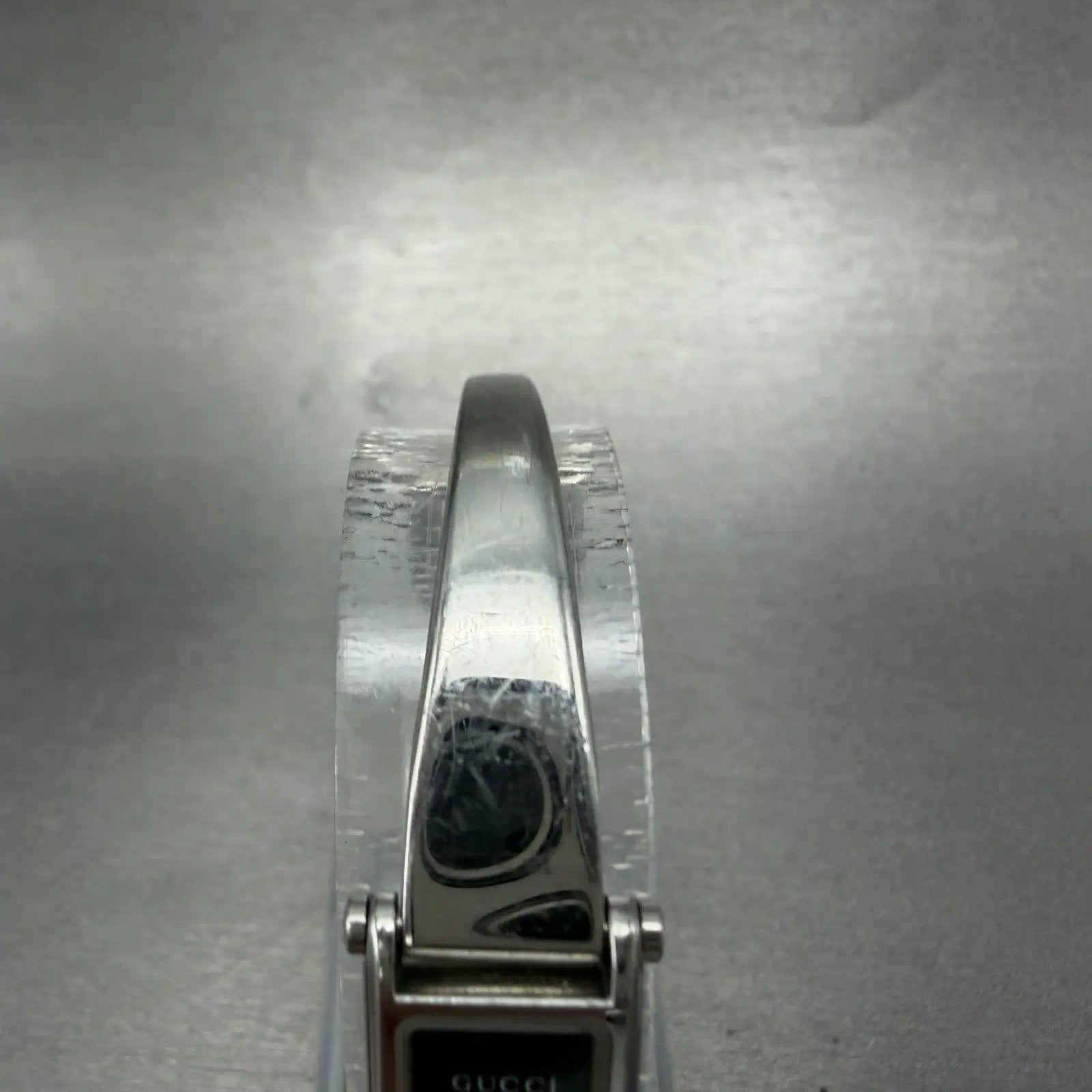 Gucci 1500L Tank Watch Women 12mm Black Dial Steel Rectangle Bangle New batteryB4