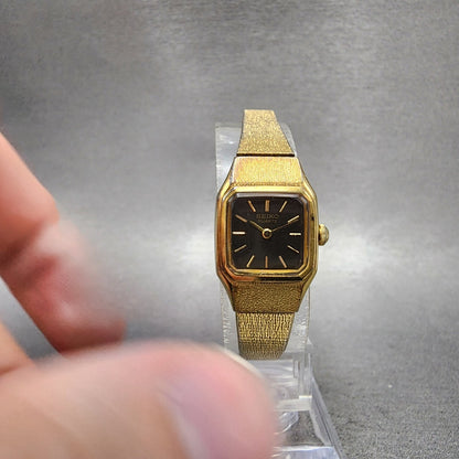 Seiko Tank Watch Women 17mm Brown Dial Gold Tone Rectangle 54205019 New Battery5