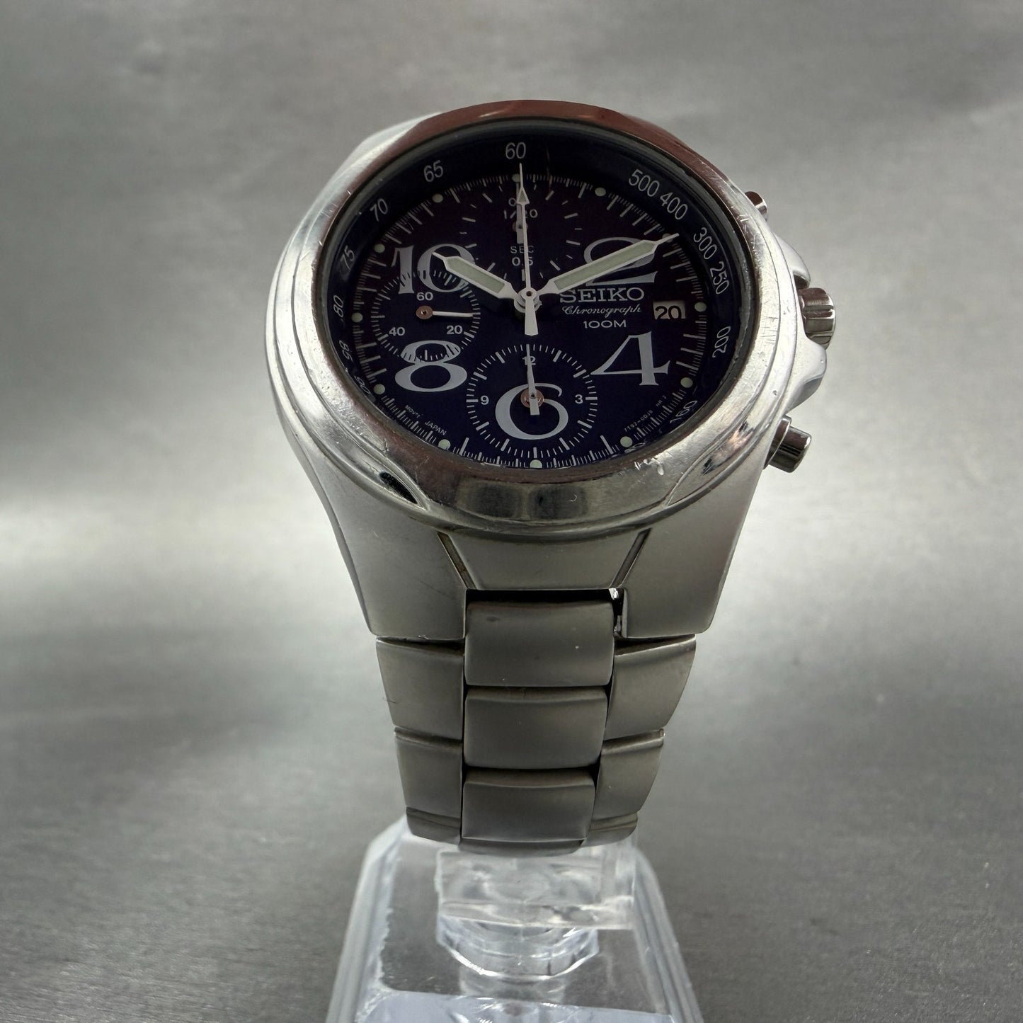 Seiko Chronograph Watch Men 38mm Blue Dial Silver Date Round 7T92-0BR0 New Batt5