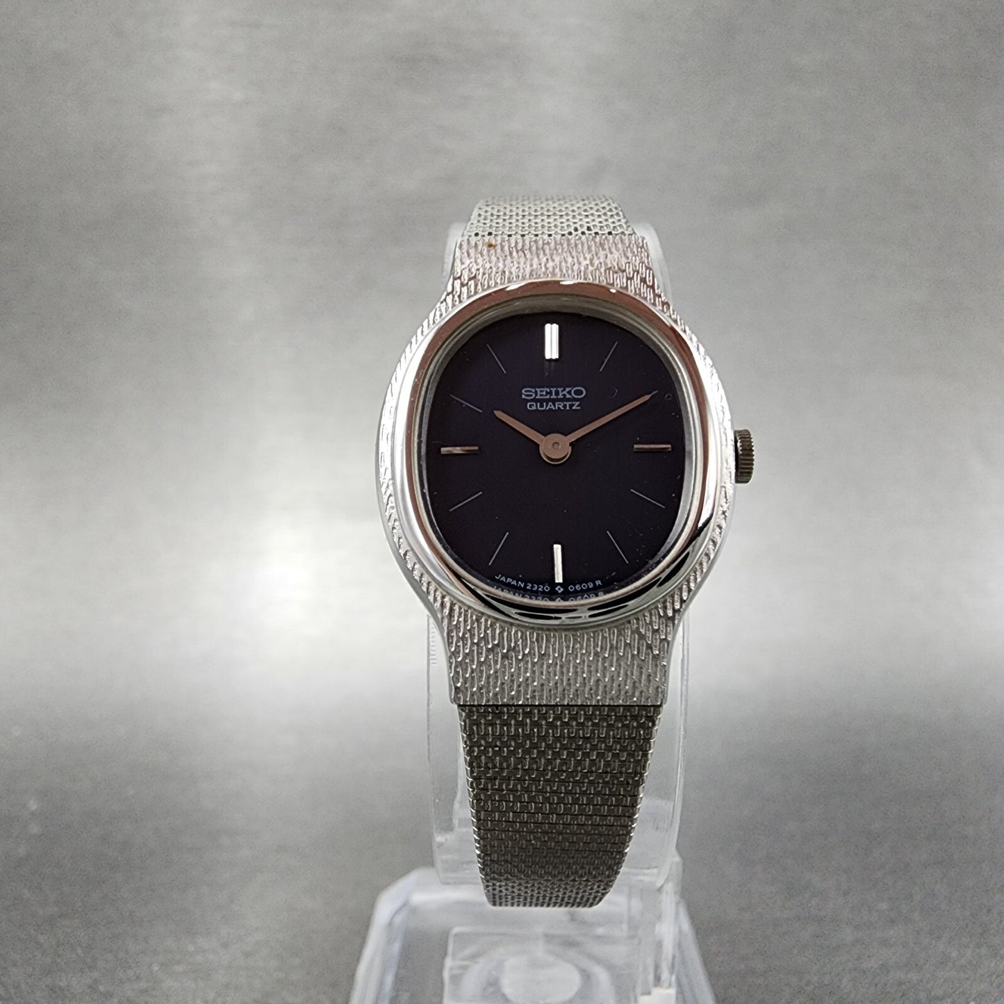 Seiko Watch Women 20mm Black Dial Silver Tone Oval 23205359 New Battery5
