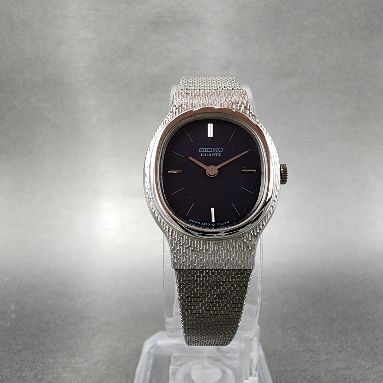 Seiko Watch Women 20mm Black Dial Silver Tone Oval 23205359 New Battery5