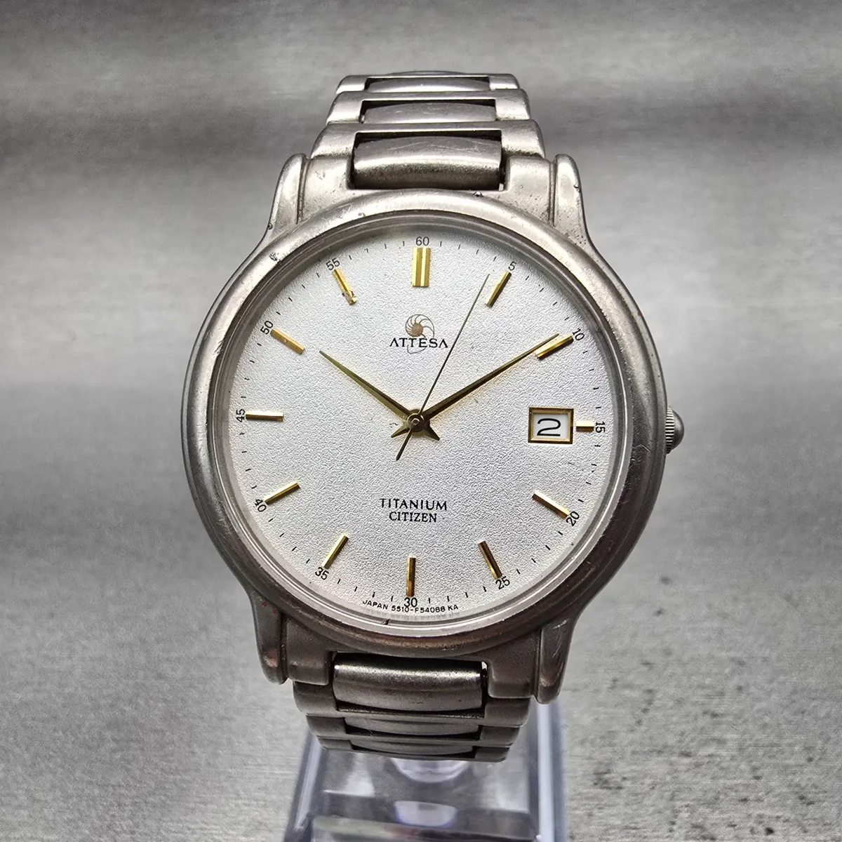 Citizen Attesa Watch Men 35mm Silver Dial Titanium Date 5510-F51758 New Battery0