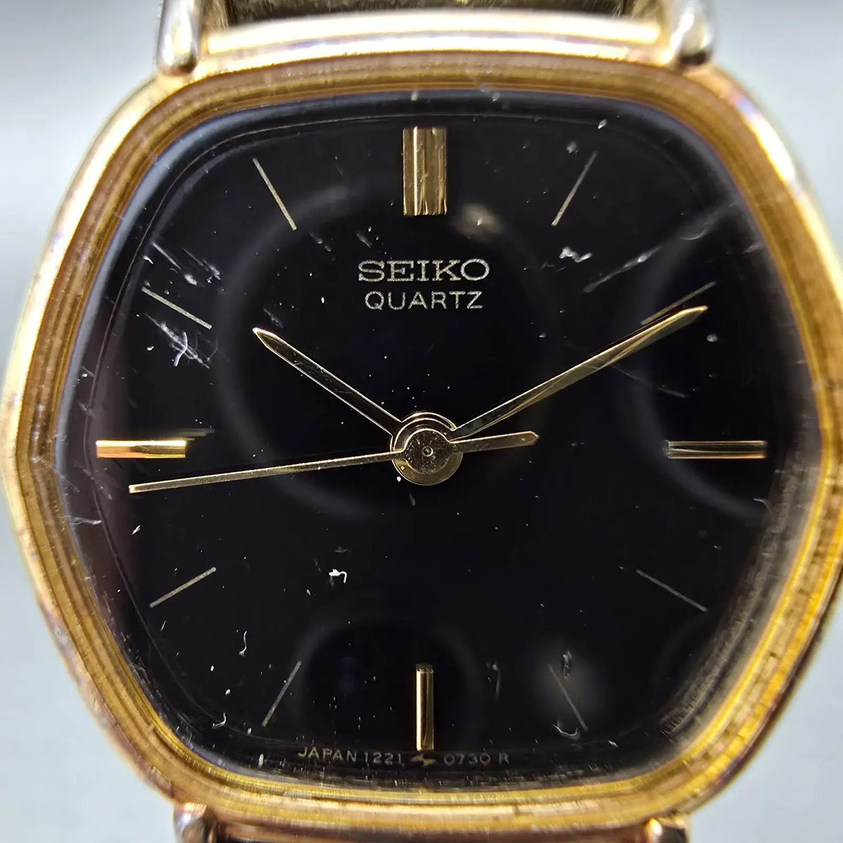 Seiko Watch Women 21mm Black Dial Gold Tone Hexagon 1221-5500 New Battery JP1