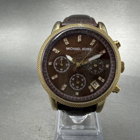 Michael kors Chrono Watch Women 36mm Brown MOP Dial Gold Tone Date New Battery0