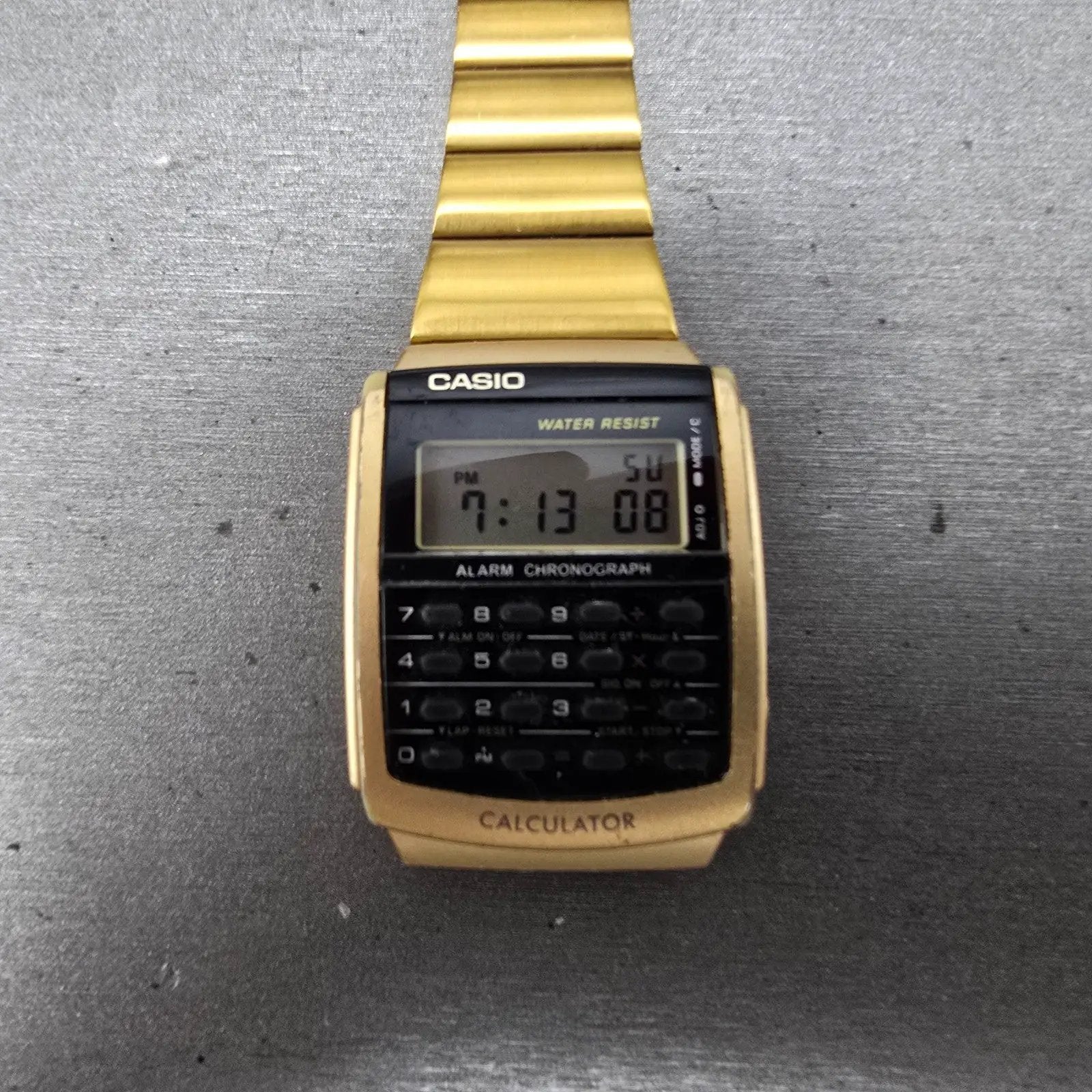 Casio Calculator CA-506 Watch Men 35mm Gold Alarm Chronograph READ!! New Battery0