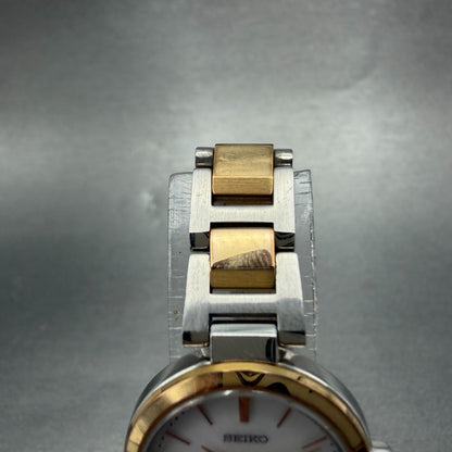 Seiko Solar Lukia Watch 24mm Women White Dial Two Tone Round V117-0EH0 Runs5