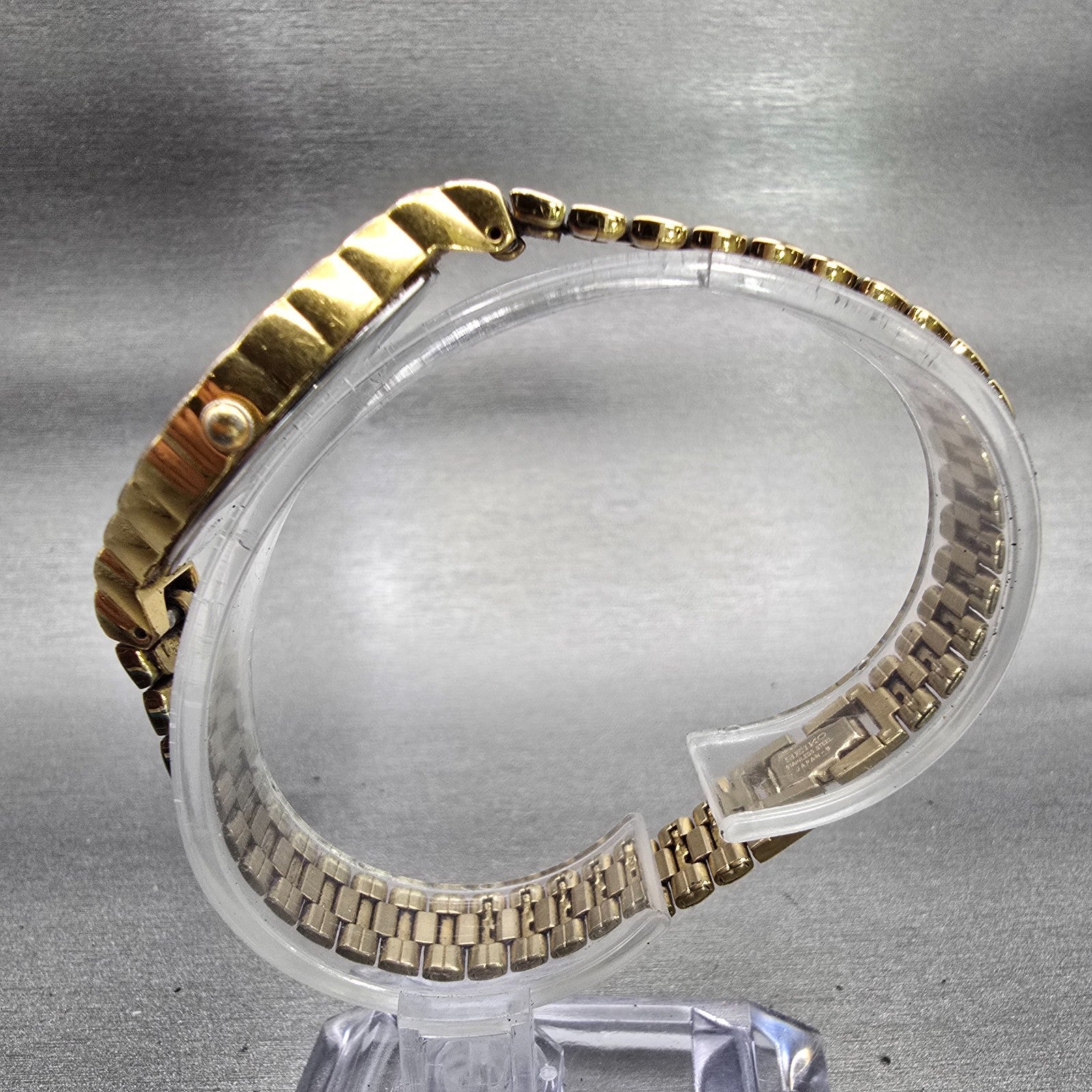 Seiko Watch Women 15mm Gold Dial Gold Tone Asymmetrical 1F20-5059 New Battery6