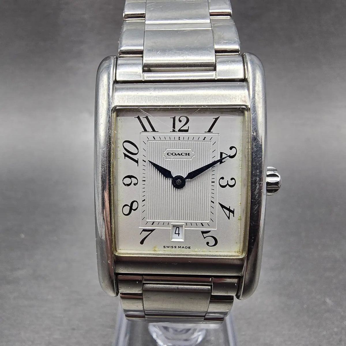 Coach Tank Watch Men 25mm Silver Dial Silver Tone Rectangle W502B PARTS0