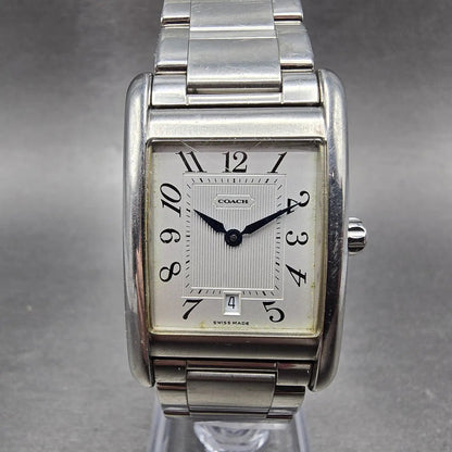 Coach Tank Watch Men 25mm Silver Dial Silver Tone Rectangle W502B PARTS0