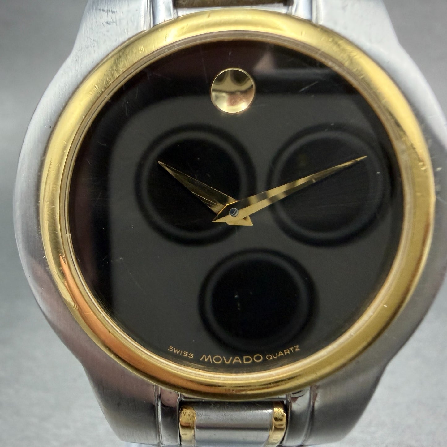 Movado Museum Watch Men 36mm Black Dial Two Tone Round 81.E2.866 New battery ABV1