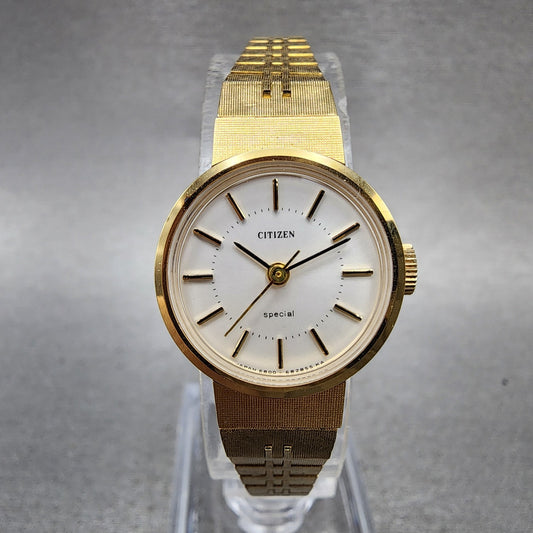 Citizen Special Watch Women 20mm White Dial Gold Plated Manual Wind Runs VTG0