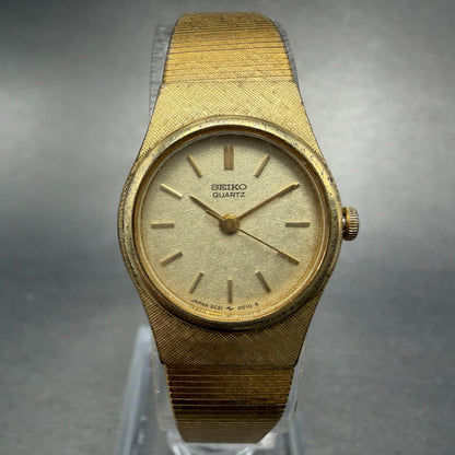 Seiko Watch Women 20mm Champagne Dial Gold Tone Round 2c21-0010 New Battery JUG80