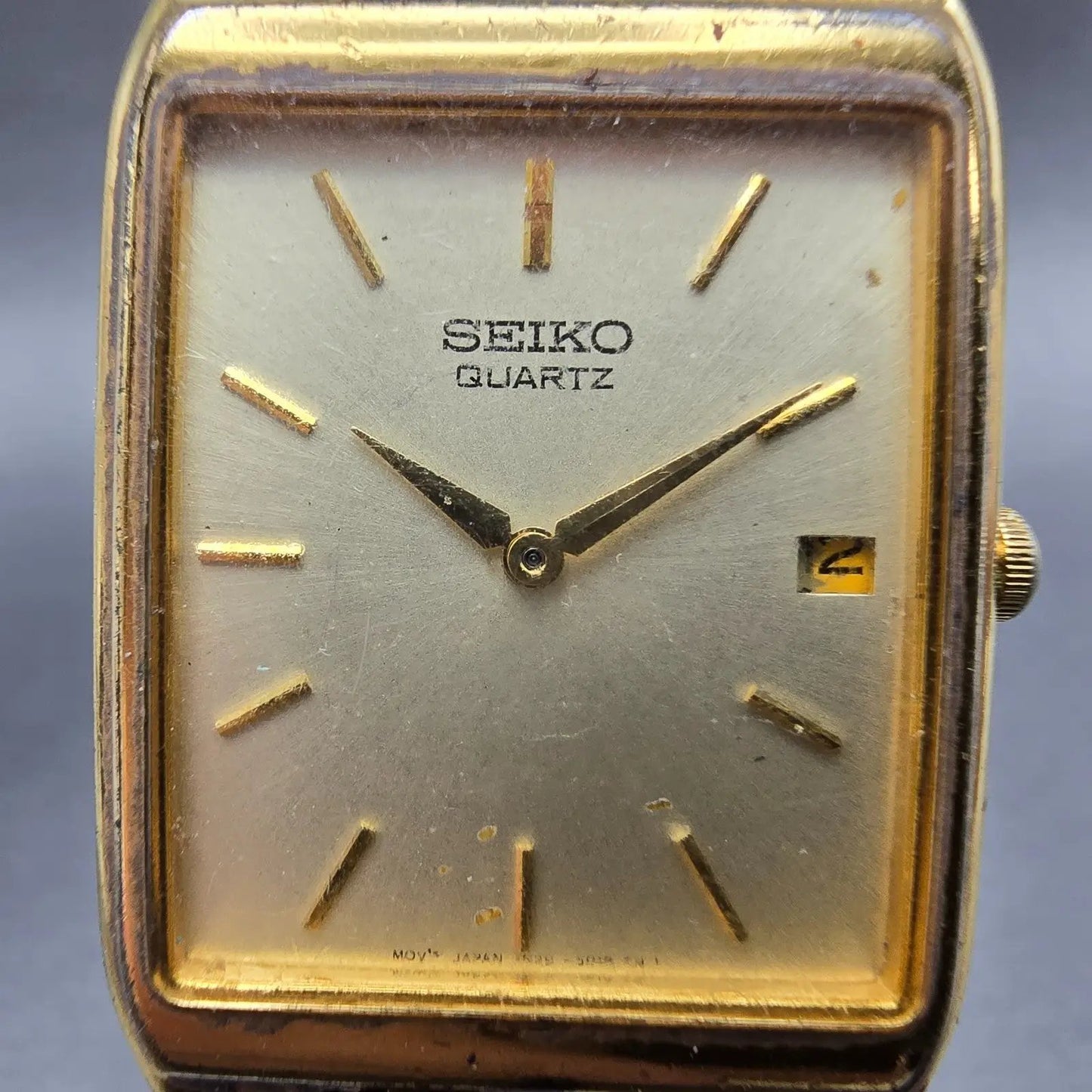 Seiko Watch Men 27mm Champagne Dial Gold Tone Date Rectangle 7N29-5B29 PARTS2