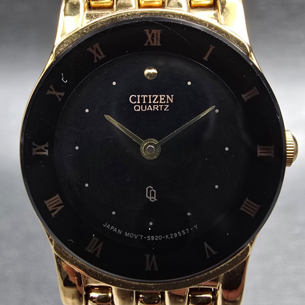 Citizen CQ Watch Women 21mm Black Dial Gold Tone Round 5920-K08811 New Battery1
