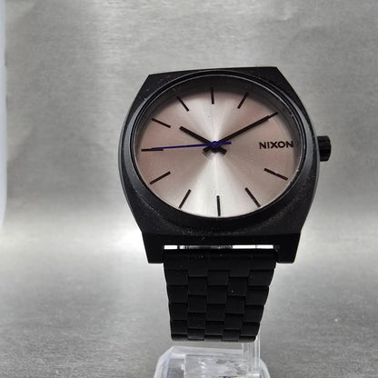 Nixon Time Teller Watch Men 37mm Silver Dial Black Round Bracelet New Battery5