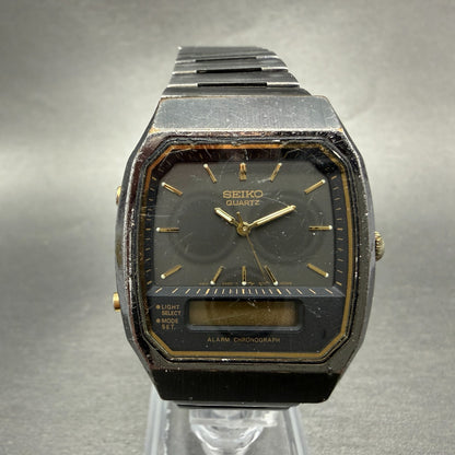 Seiko Analog Digital Watch Men 33mm Gray Dial Steel Rectangle H601-5479 PARTS!!!0