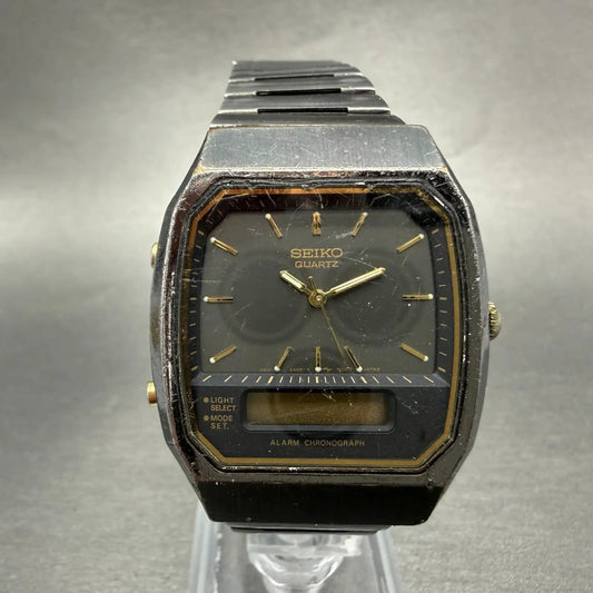 Seiko Analog Digital Watch Men 33mm Gray Dial Steel Rectangle H601-5479 PARTS!!!0