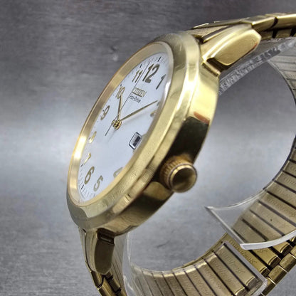 Citizen Eco-Drive Watch Men 38mm White Dial Gold Tone Date E111-S022894 Runs2