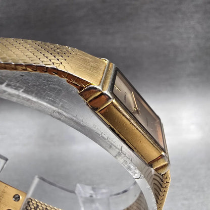 Seiko Lassale Watch Women 12mm Gold Dial Gold Tone Rectangle 2E50-5009 New Batt3