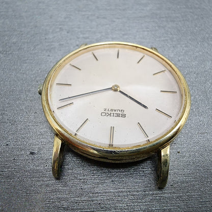 Seiko Watch Men 32mm Cream Dial Gold Tone Round 7800-8019 NO BAND New Battery