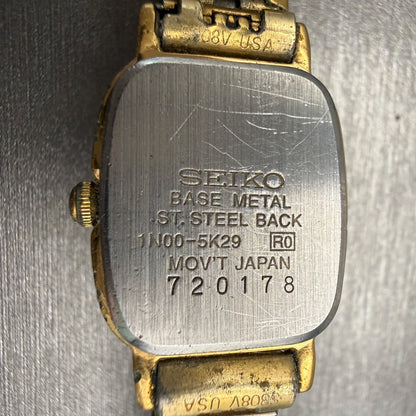 Seiko Watch Women 17mm Black Dial Gold Tone Rectangle 1N00-5K29 VTG New Battery10