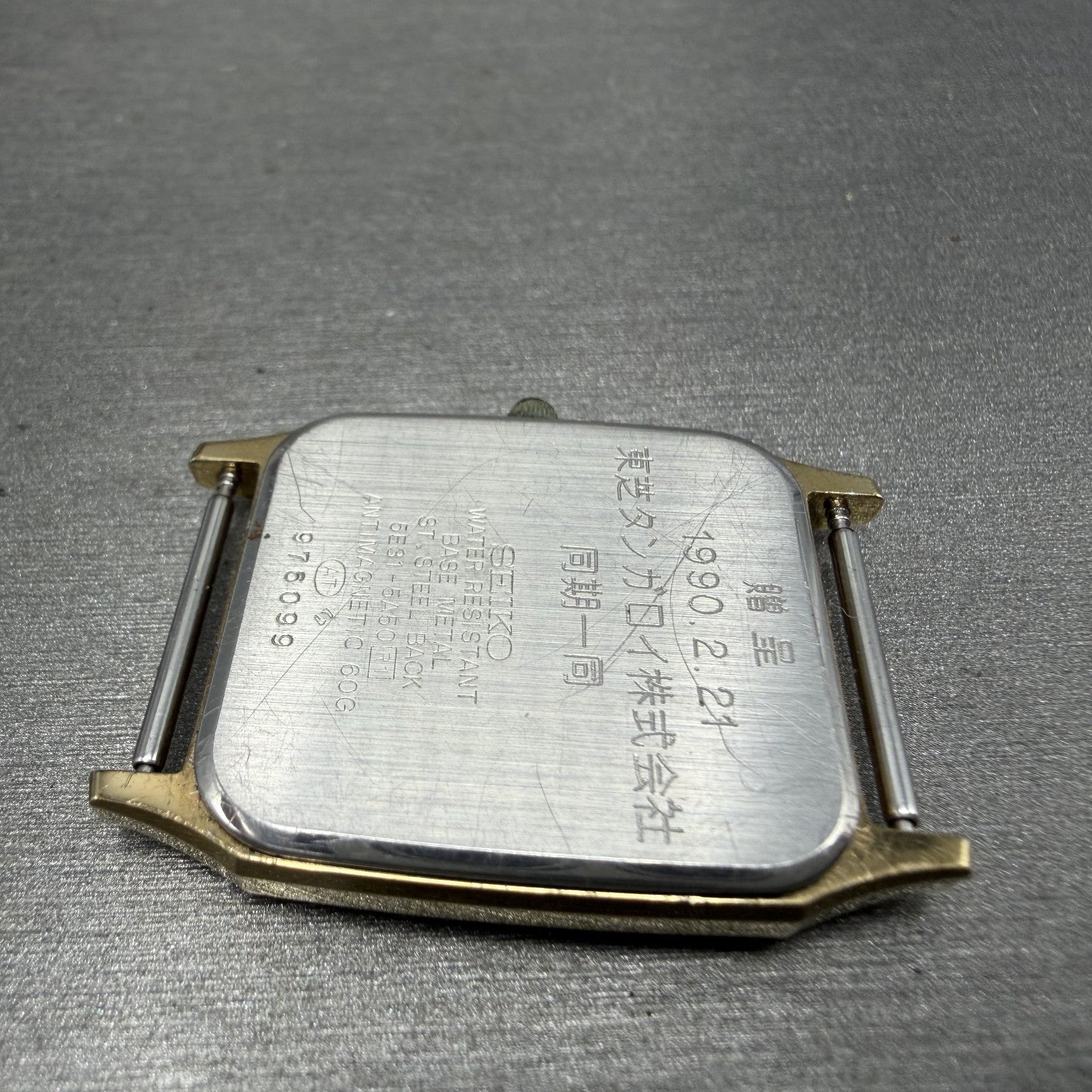 Seiko Tank Watch Men 27mm Cream Dial Gold Tone Rectangle 5E31-5A50 PARTS11