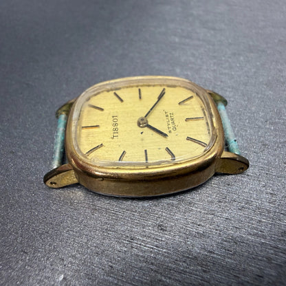 Tissot Stylist Tank Watch Women 22mm Gold Dial Gold Tone Rectangle VTG PARTS4