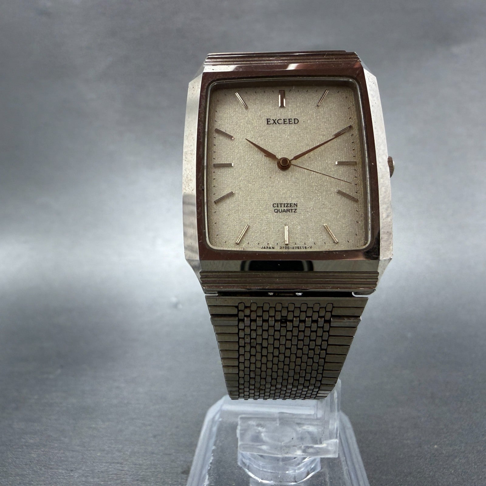 Citizen Exceed Tank Watch Men 28mm Champagne  Dial Gold Tone Octagon New Battery5