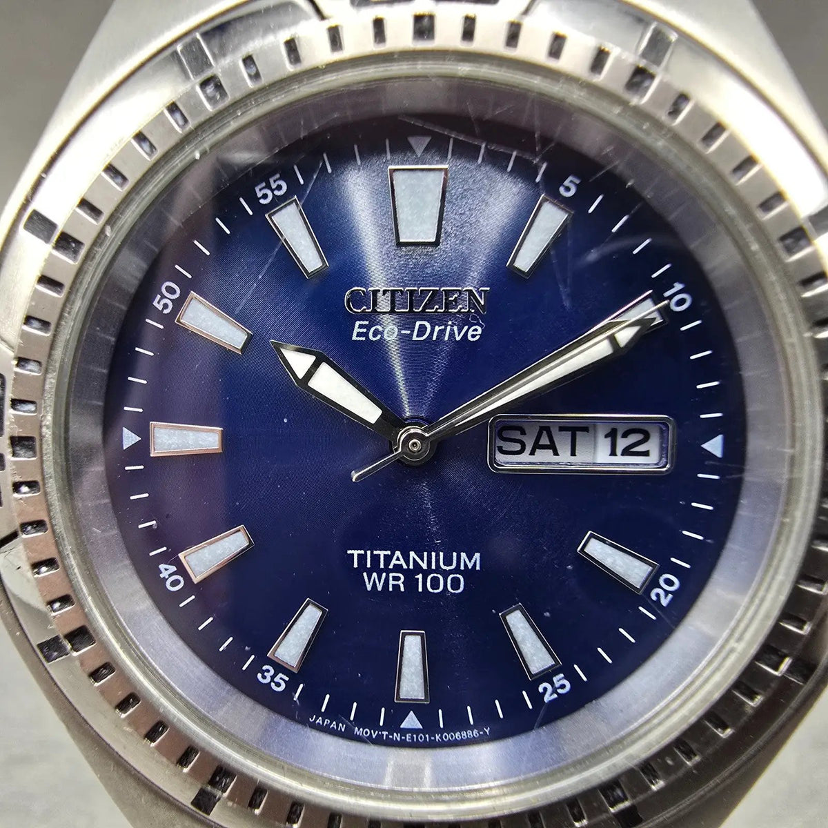 Citizen Eco-Drive Dive Watch Men 40mm Blue Dial Silver Daydate E101-K004403 Runs1